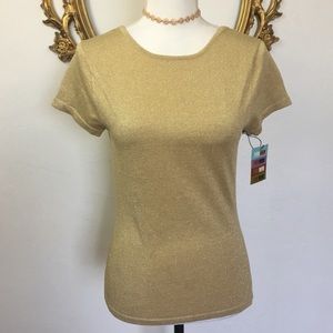 🛑PowWow Gold Metallic Silk Top Size M